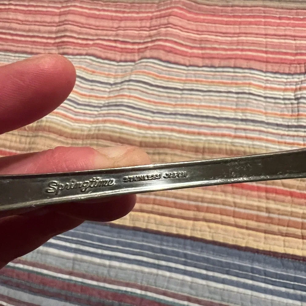 Vintage Springtime Stainless Japan Serving Spoon Ladle Unique Cut Out Serving
